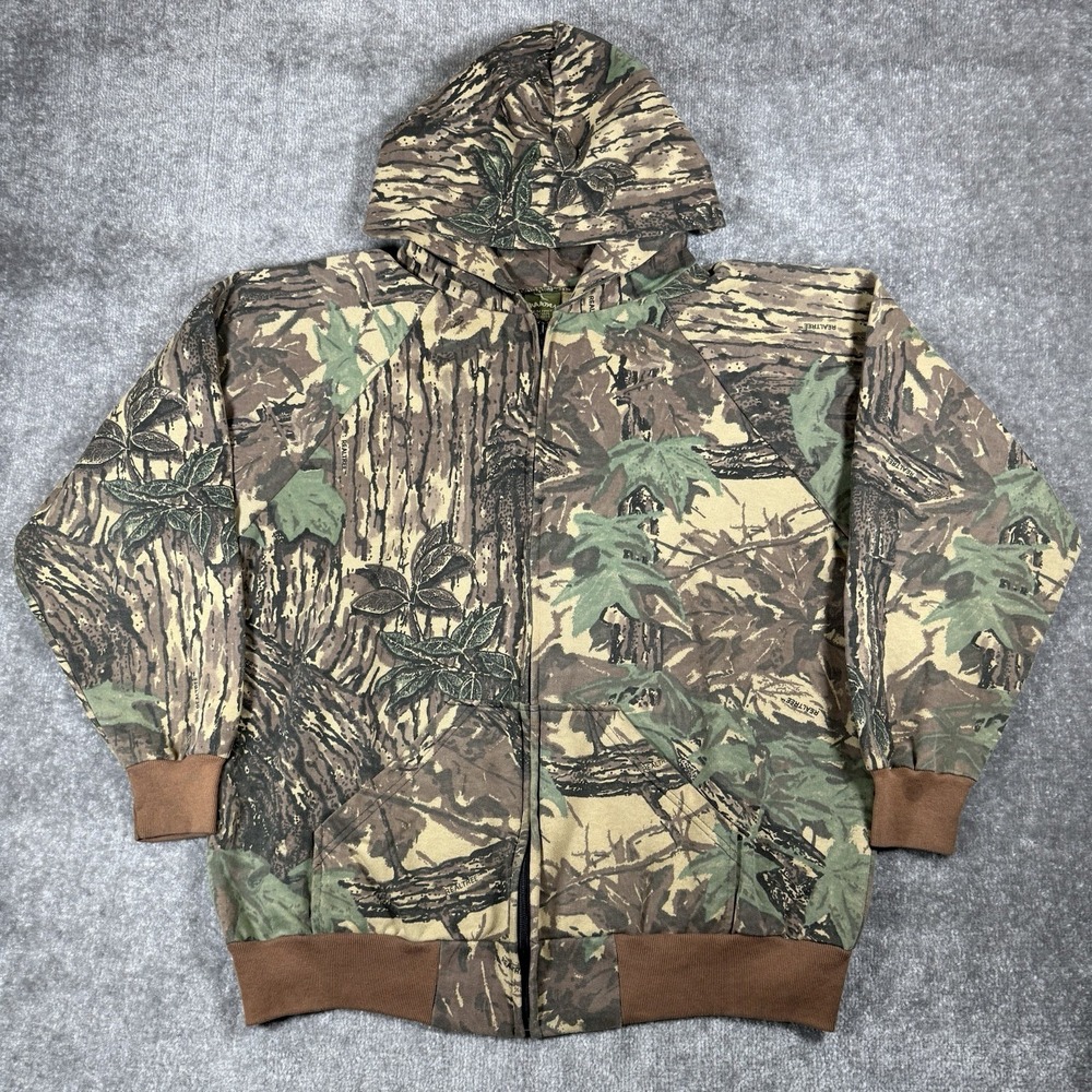 Vintage Spartan Hoodie Jacket Men's XXL/XXXL Brown Realtree Camo Full Zip USA